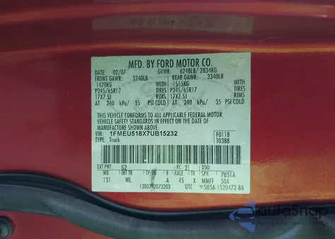 2007 Ford Explorer Sport Trac Xlt from USA, damaged, VIN 1FMEU518X7UB15232